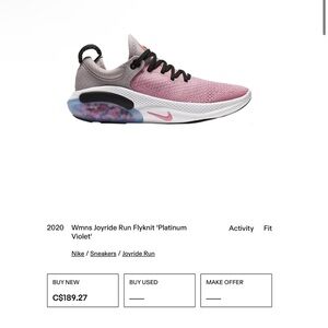 Women’s size 8 joyride flyknit colour platinum violet